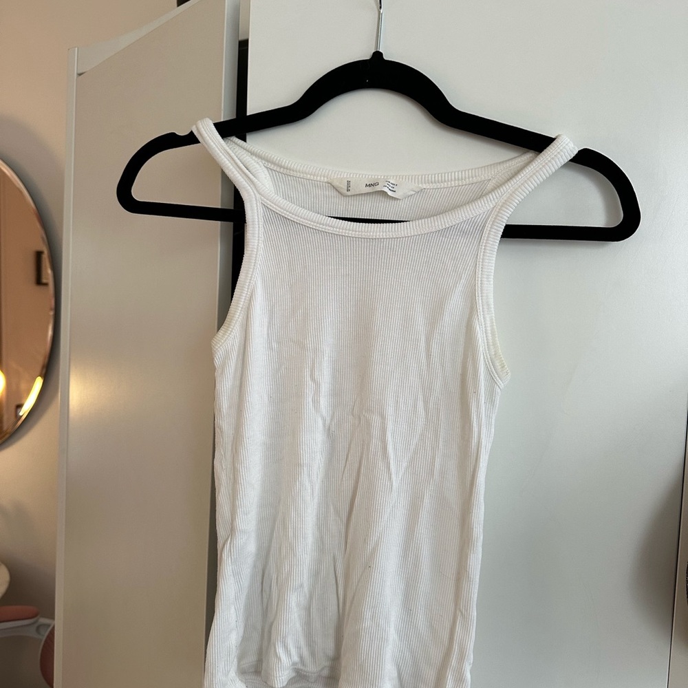 Mango White Ribbed Tank Top